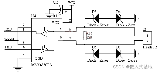 图1、典型485通信电路图（非隔离型）