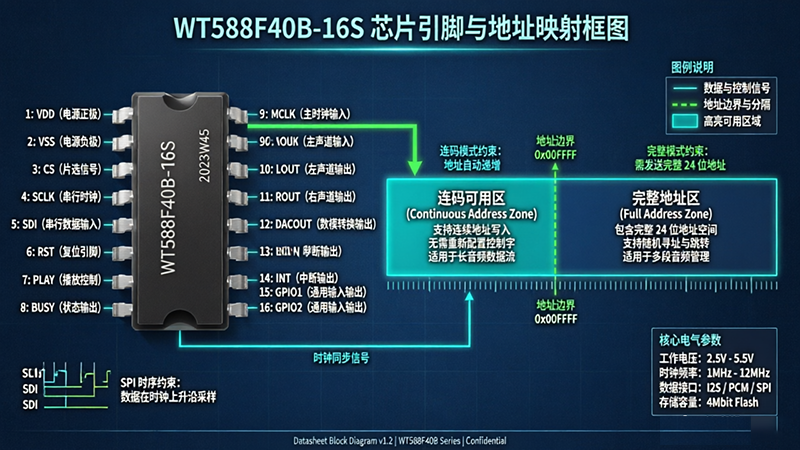1000 段语音地址 + 连码播放：WT588F40B-16S 怎么把播报逻辑做灵活