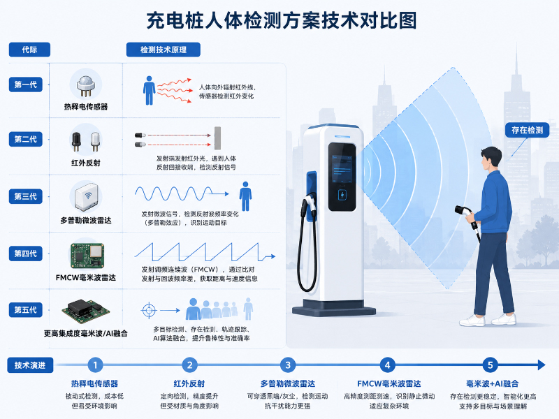 充电桩人体靠近唤醒方案对比：雷达传感为何逐渐取代热释电？